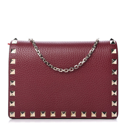 Valentino Garavani Pebbled Calfskin Rockstud Wallet on Chain Cerise 1 of 9