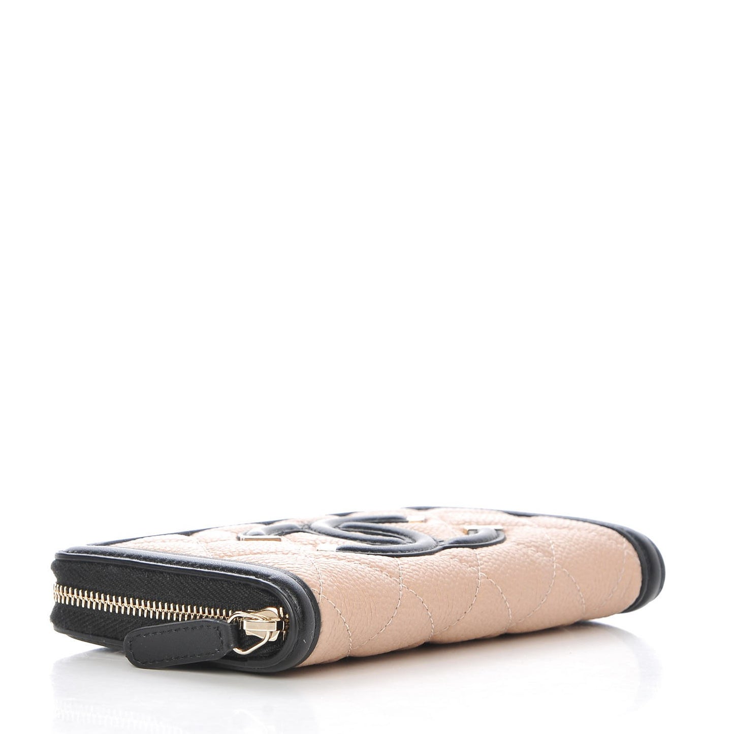 Caviar Quilted Small Filigree Zip Around Wallet Beige Black