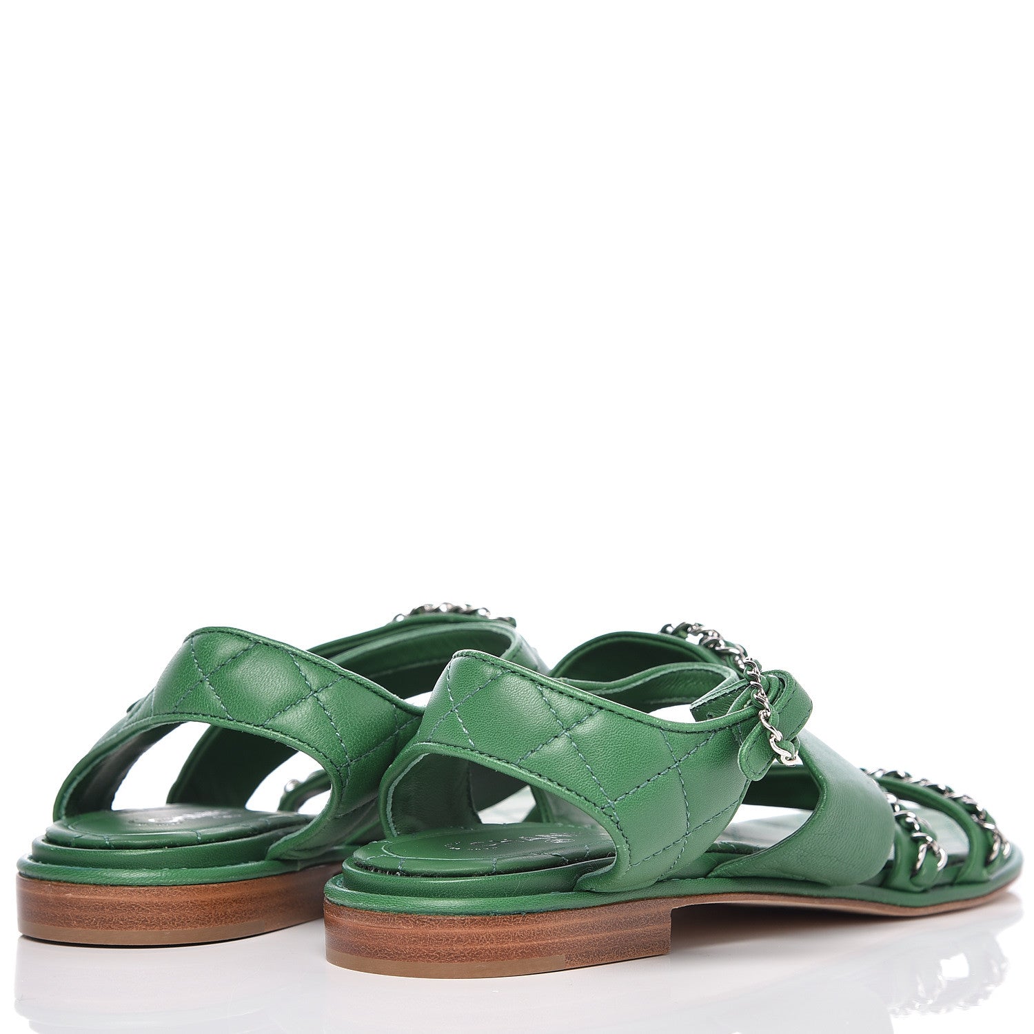 Chanel Lambskin Quilted Chain CC Sandals 37 Green 4 of 10