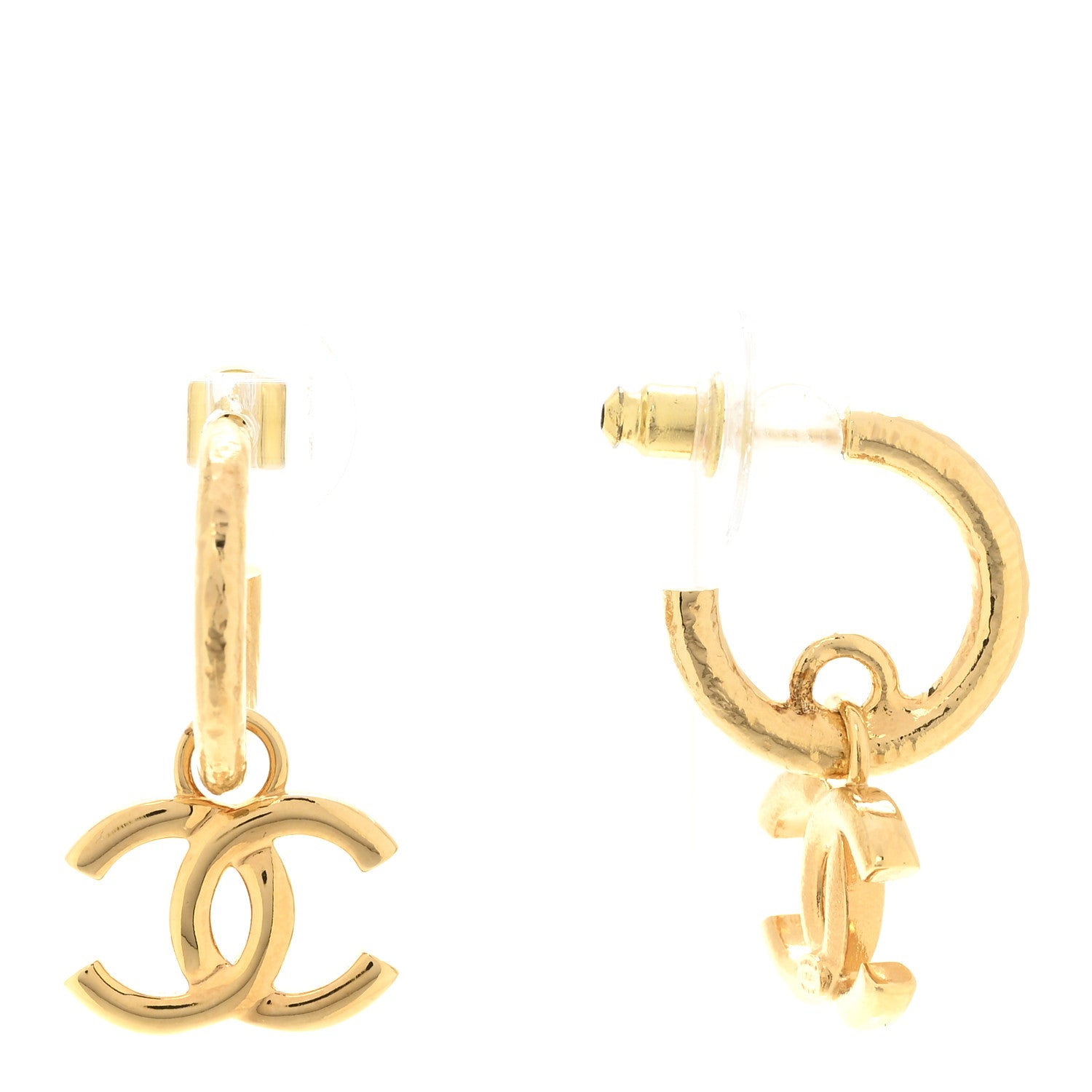 Chanel CC Hoop Drop Earrings Gold 1 of 5