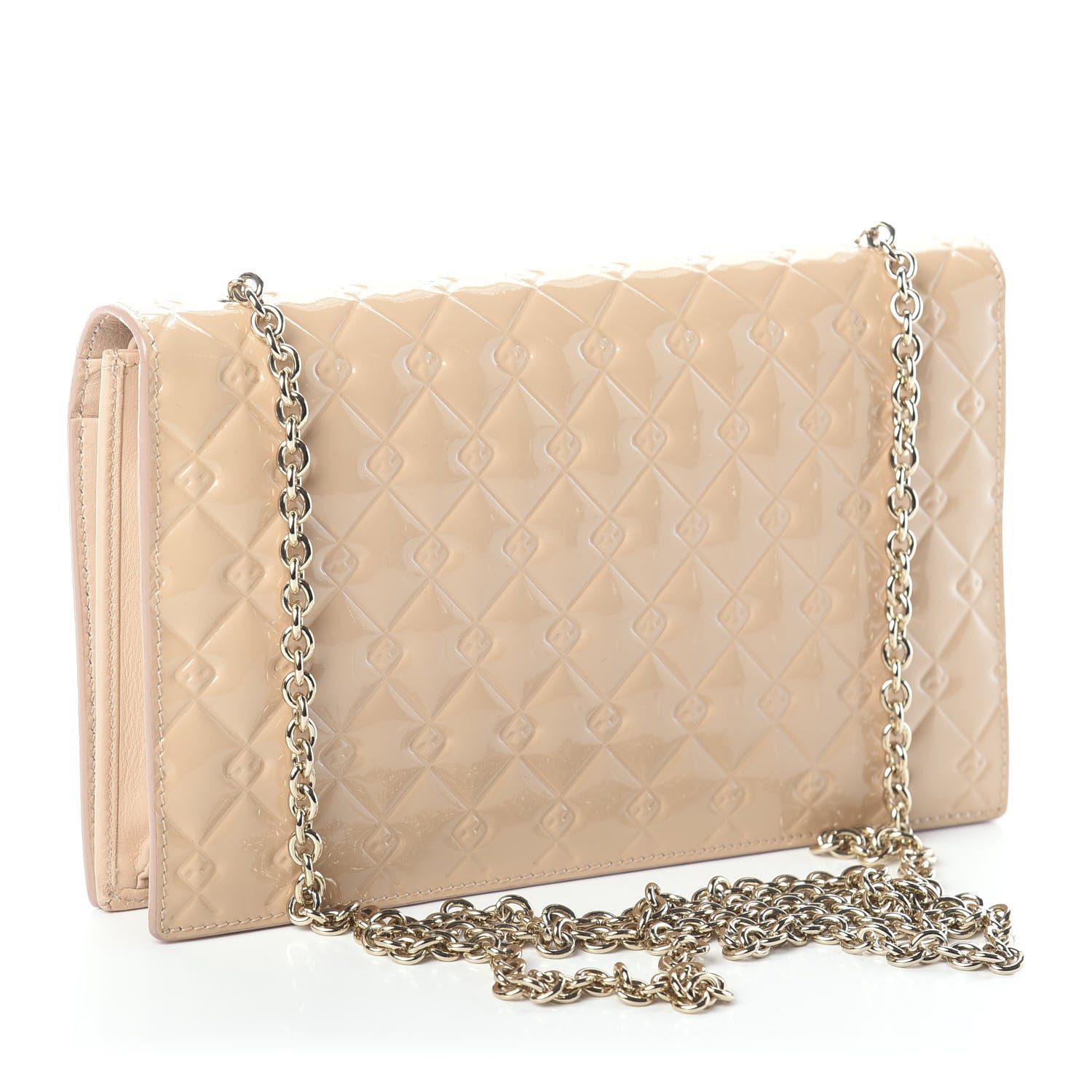 Fendi Patent Fendilicious Embossed Quilted Wallet On Chain Beige 3 of 10