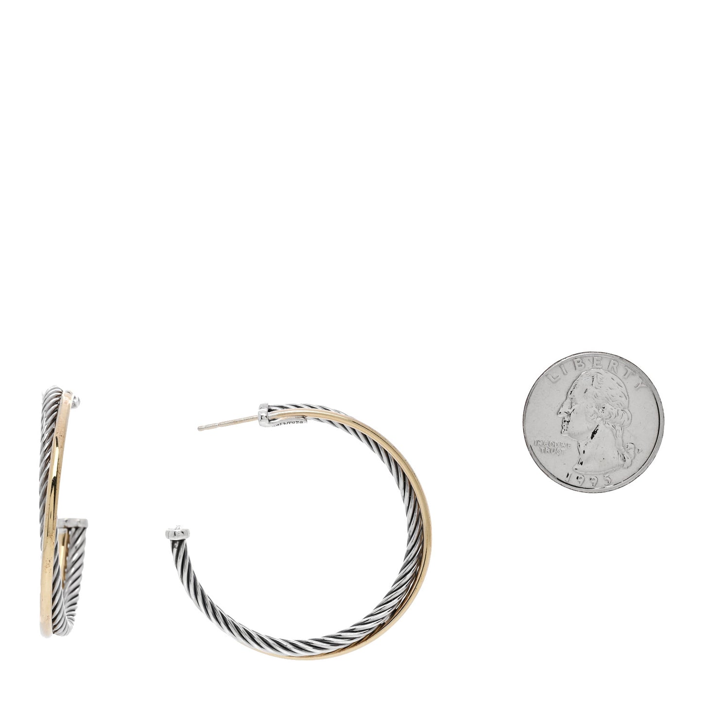 Sterling Silver 18K Yellow Gold 44mm Crossover Cable Hoop Earrings