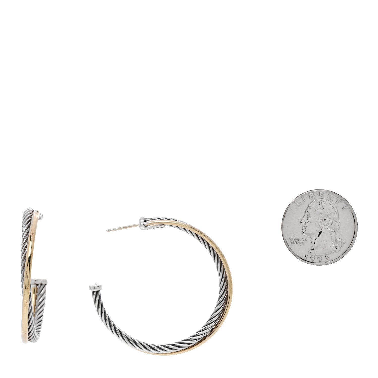 David Yurman Sterling Silver 18K Yellow Gold 44mm Crossover Cable Hoop Earrings 2 of 4