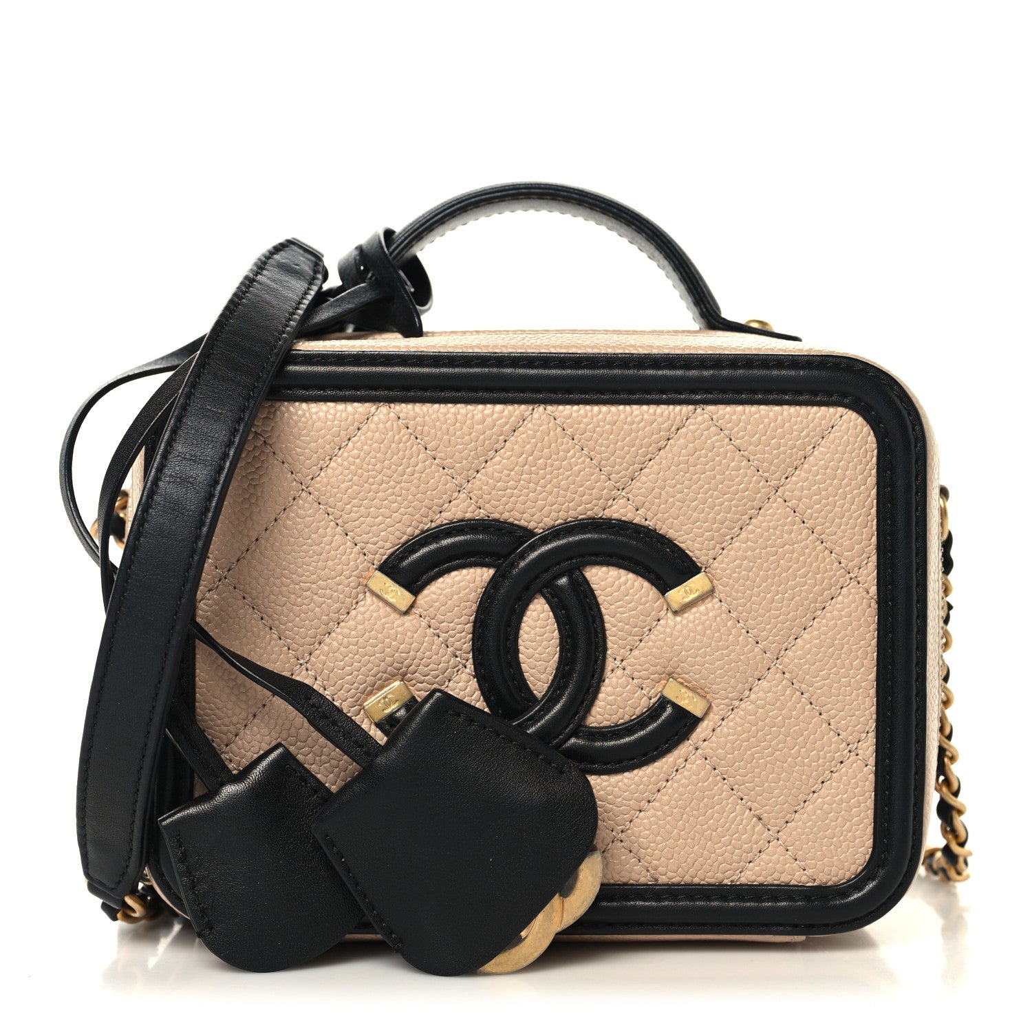 Chanel Caviar Quilted Small CC Filigree Vanity Case Beige Black 1 of 10