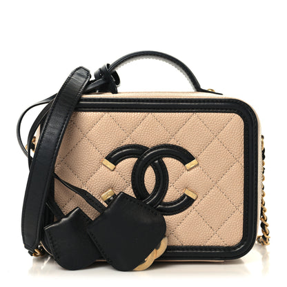 Chanel Caviar Quilted Small CC Filigree Vanity Case Beige Black 1 of 10