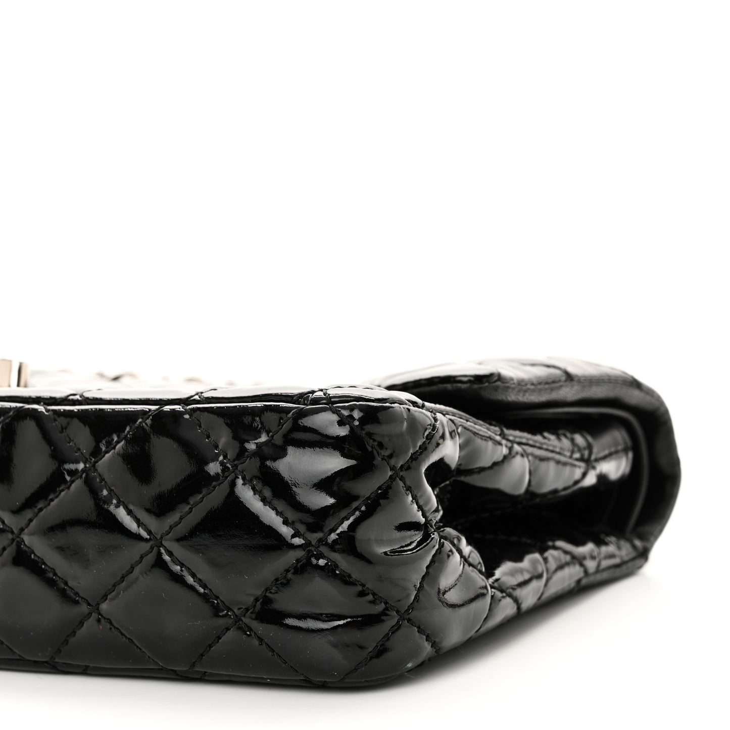 Patent Calfskin Quilted Medium Double Flap Black