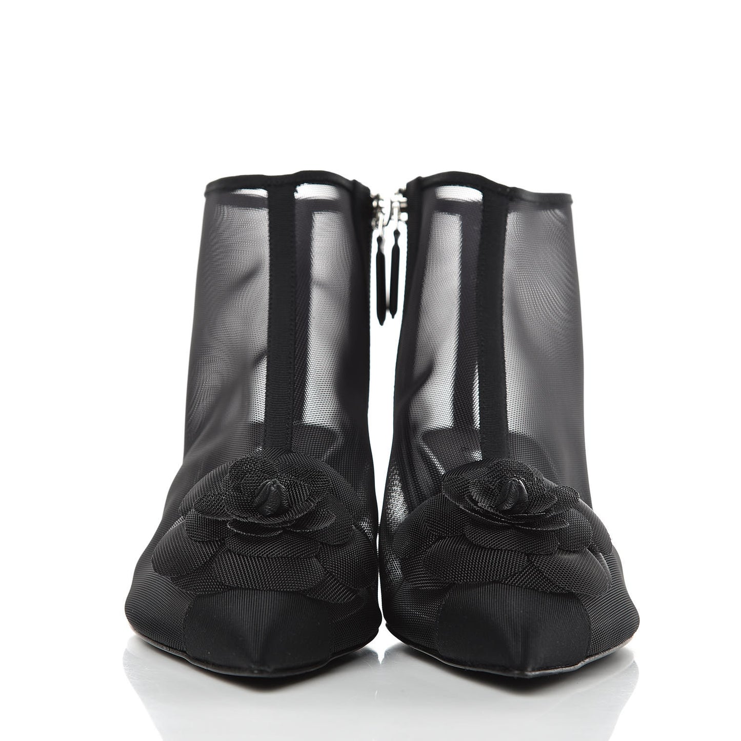 Mesh Grosgrain Camellia Short Boots 37 Black