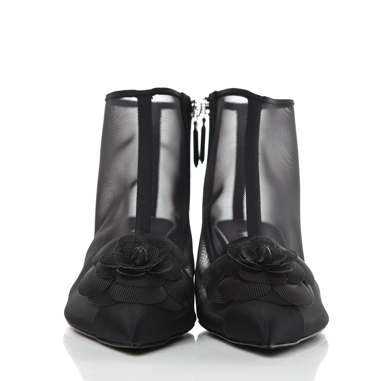 Chanel Mesh Grosgrain Camellia Short Boots 37 Black 2 of 8
