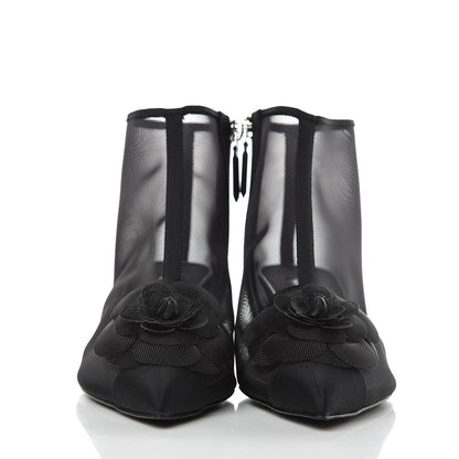 Chanel Mesh Grosgrain Camellia Short Boots 37 Black 2 of 8