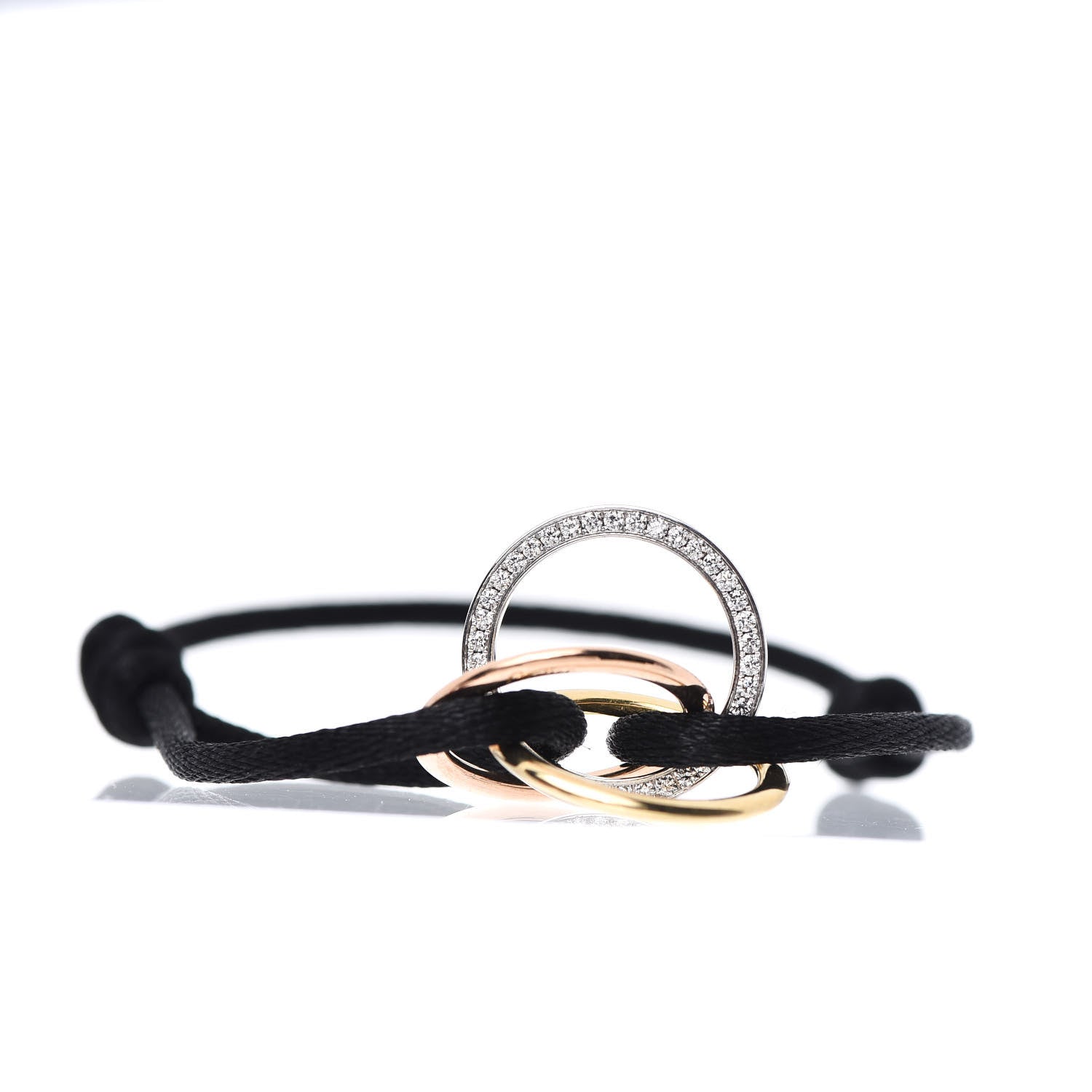 Cartier 18K White Yellow Pink Gold Diamond Trinity Cord Bracelet Black 4 of 6
