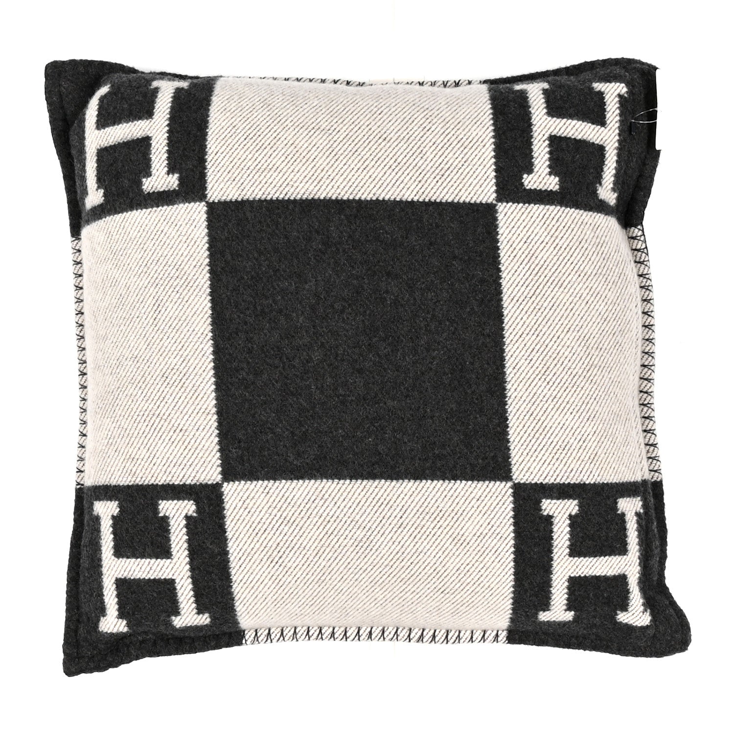 Hermes Wool Cashmere Avalon Pillow PM Ecru Gris Fonce 2 of 3