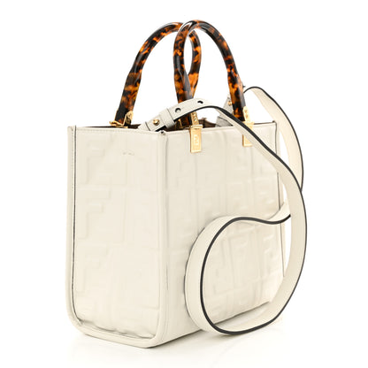 Fendi Vitello Plexiglass FF Embossed Small Fendi Sunshine Shopper Tote White 3 of 12
