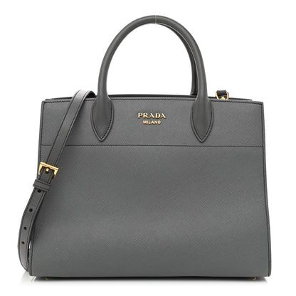 Prada Saffiano City Calfskin Medium Bibliothèque Top Handle Mercurio 1 of 12