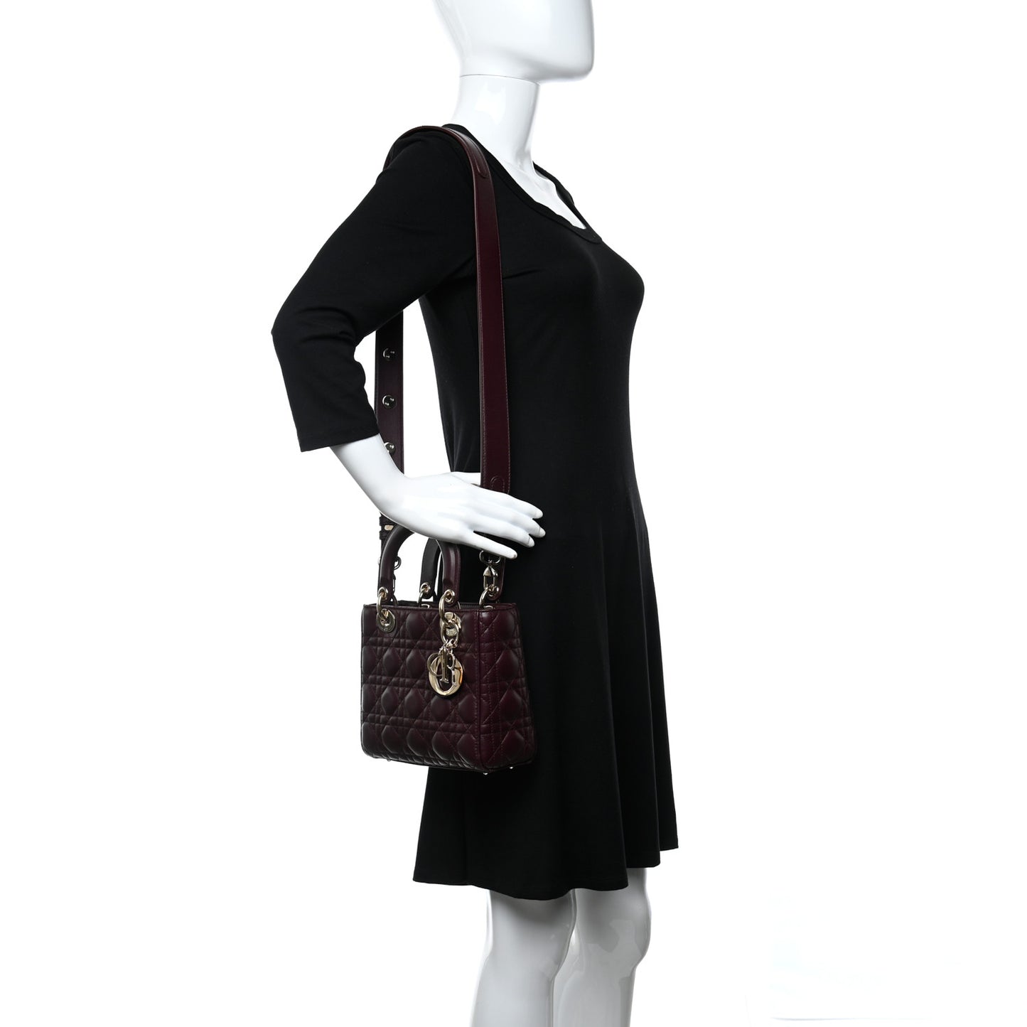 Lambskin Cannage Small Lucky Badges My Lady Dior Burgundy