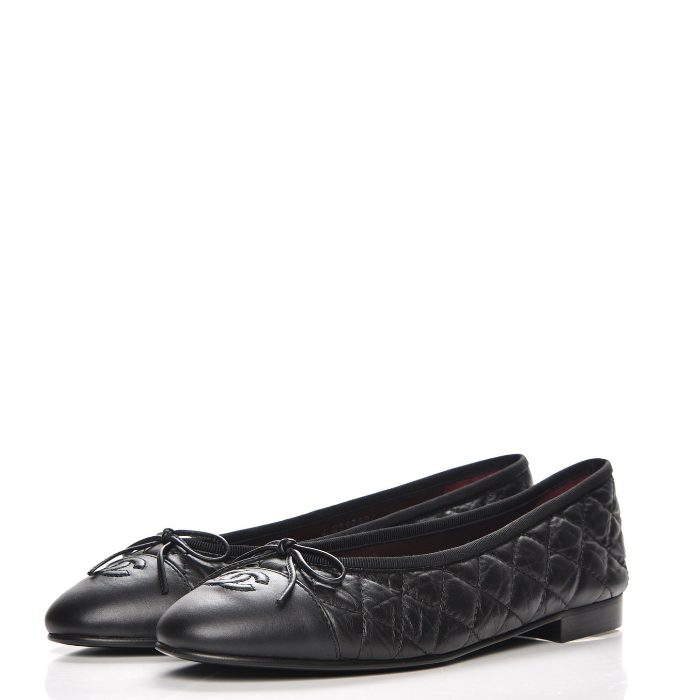Aged Calfskin Quilted Cap Toe Ballerina Flats 39.5 Black