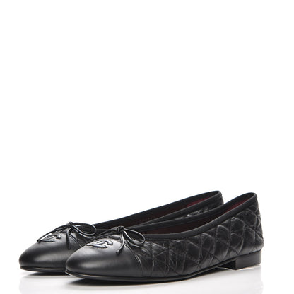 Chanel Aged Calfskin Quilted Cap Toe Ballerina Flats 39.5 Black 3 of 9