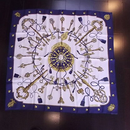 Hermes Silk Scarf Keys Bleu 1 of 6