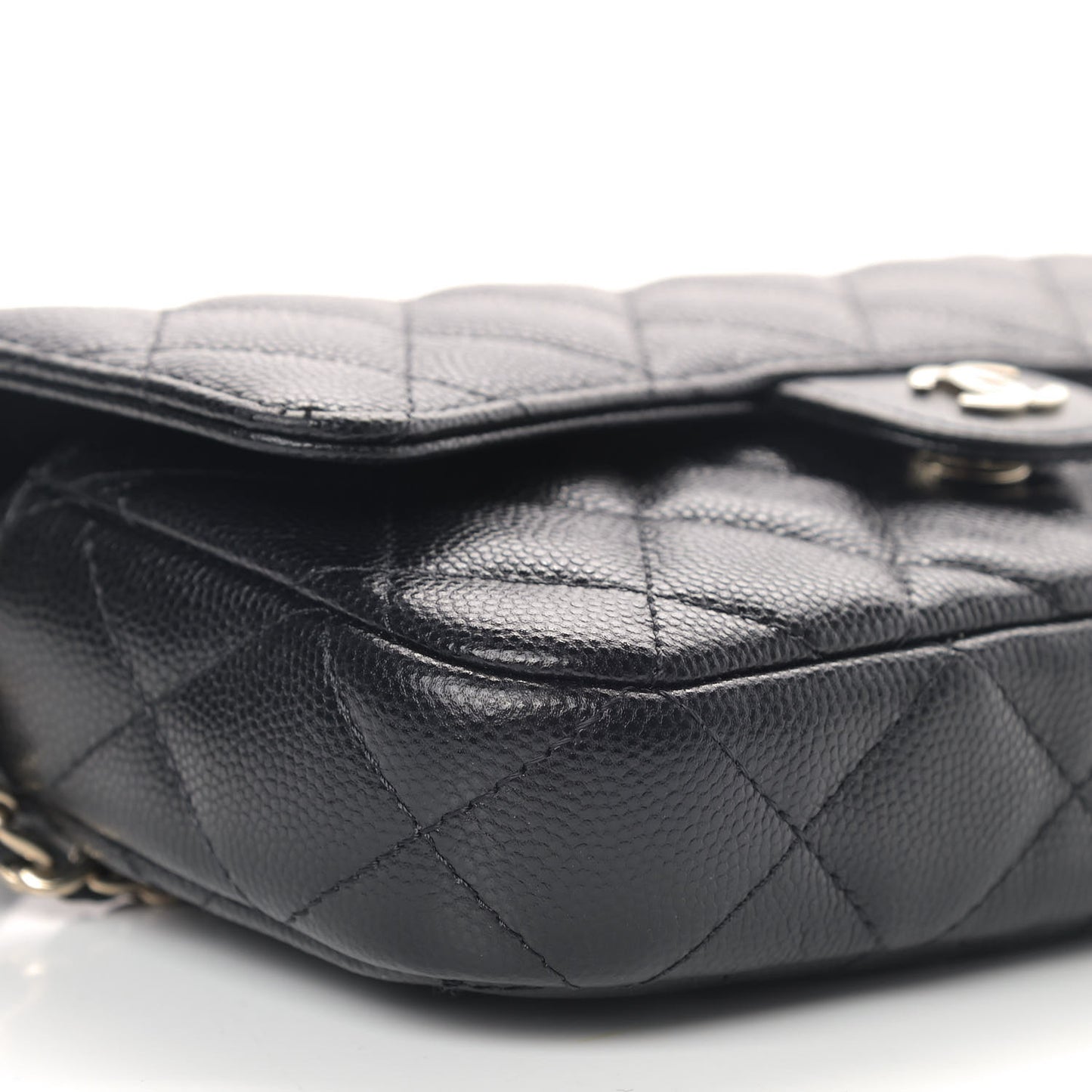 Caviar Quilted Flap Phone Holder With Chain Black