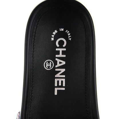 Chanel Tweed Lambskin Chain Flat Sandals 35 Black Multicolor 5 of 8