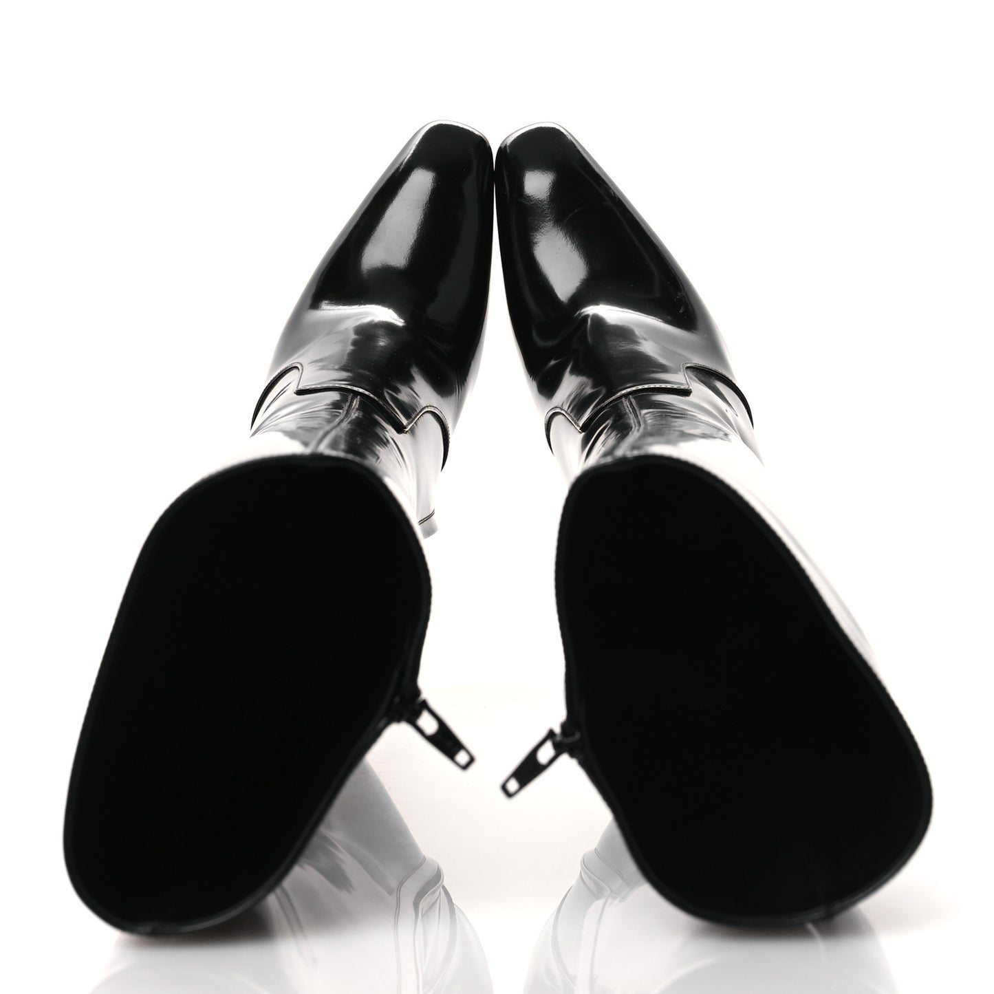 Glazed Calfskin Auteuil 105mm Zip Boots 38 Black