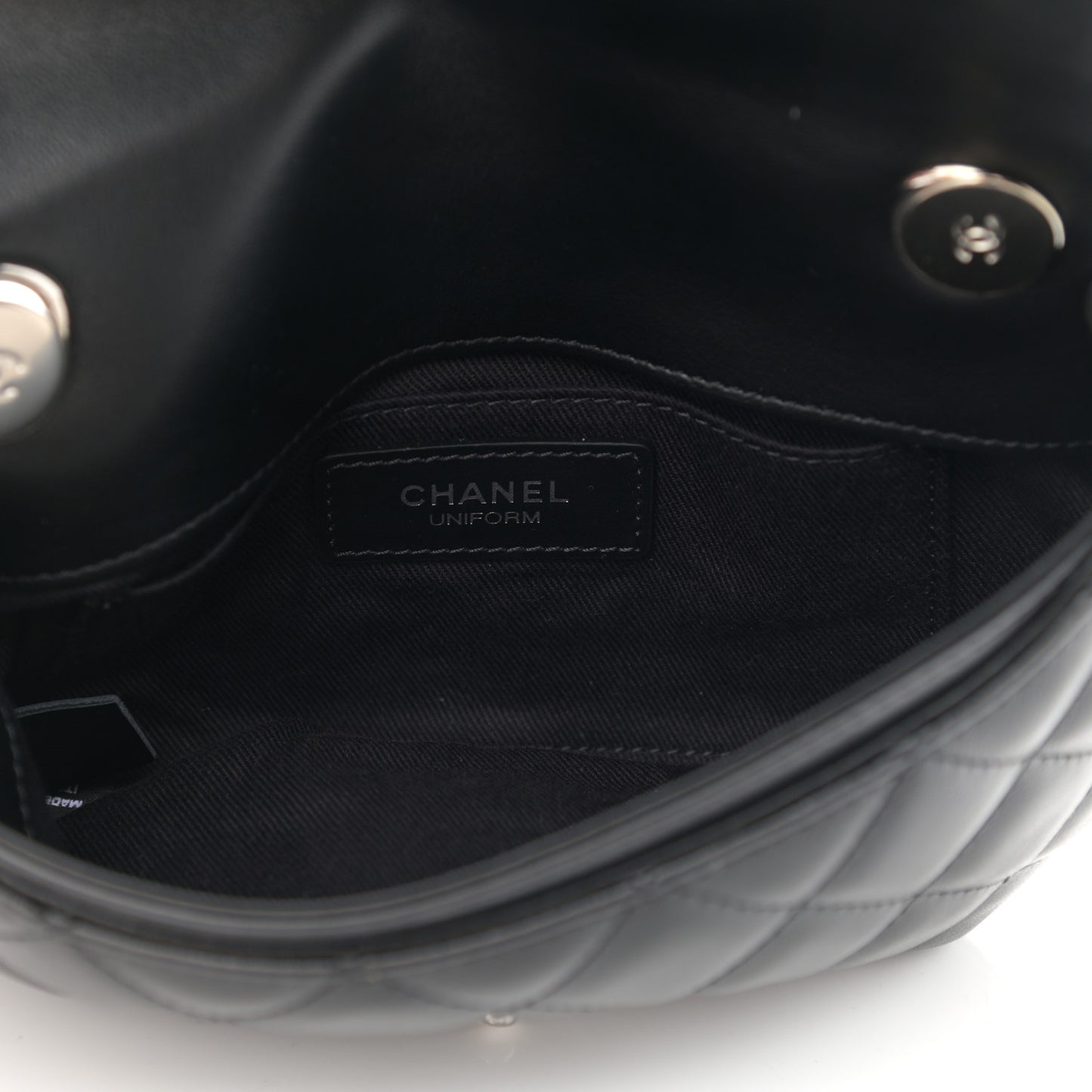 Calfskin Quilted CC Uniform Flap Belt Bag Black