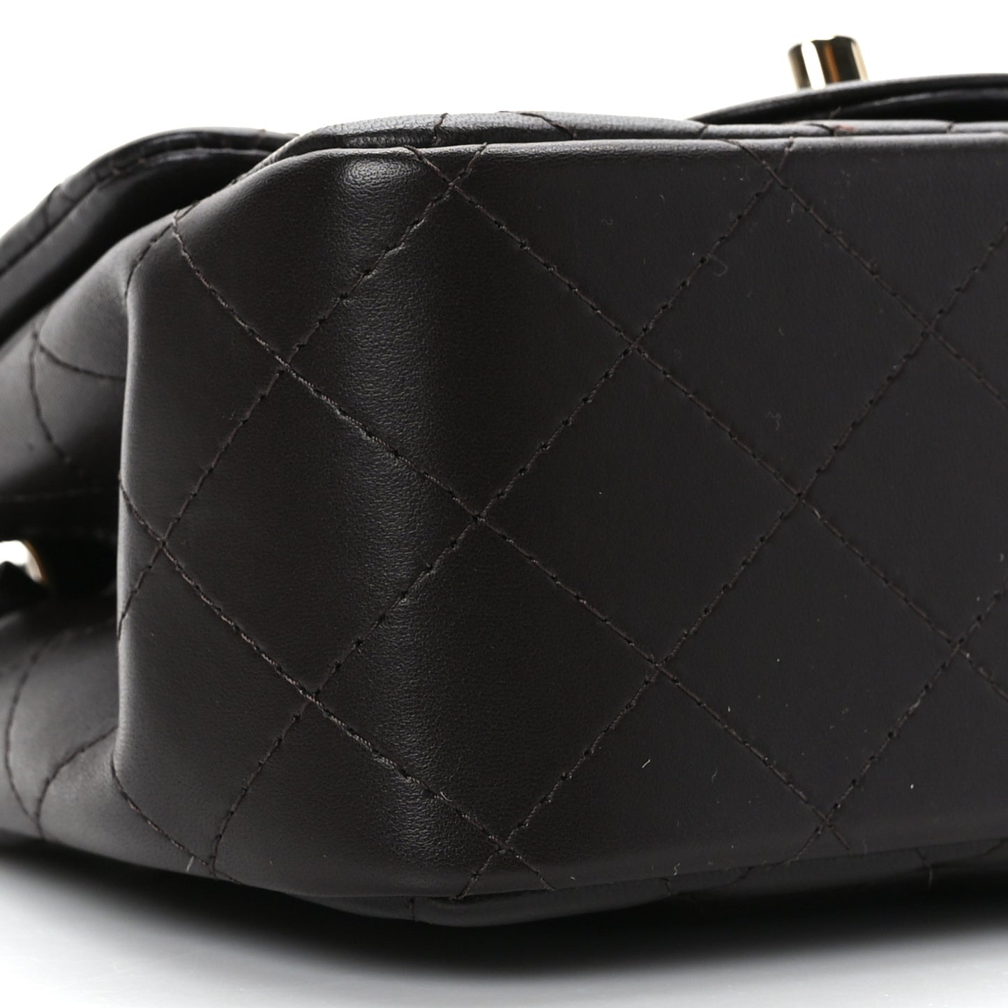 Lambskin Quilted Mini Square Flap Dark Brown