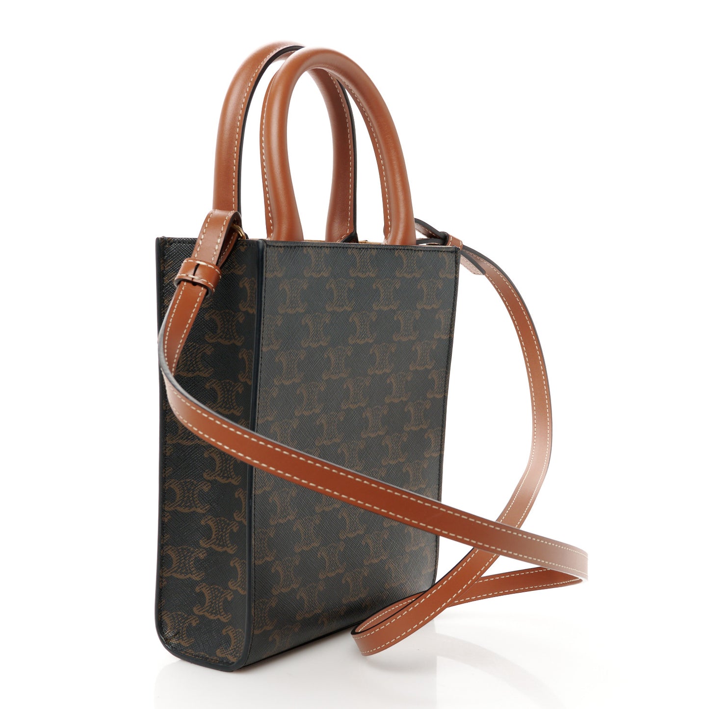 Triomphe Canvas Calfskin Mini Vertical Cabas Tan