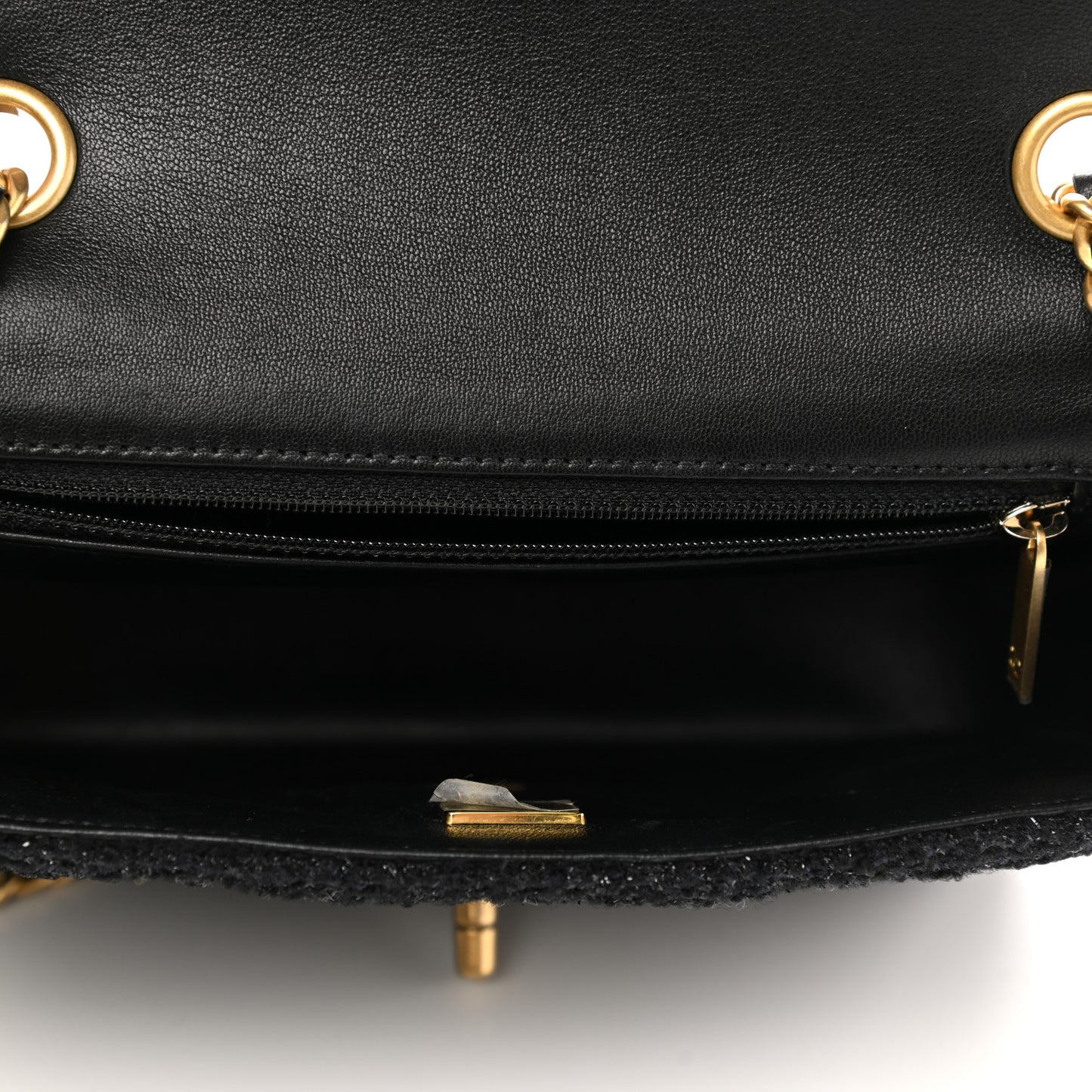 Tweed Quilted Mini Crystal CC Square Flap Black
