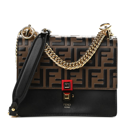 Fendi Vitello Liberty Bi-Color FF 1974 Embossed Small Kan I Shoulder Bag Black Maya 1 of 9