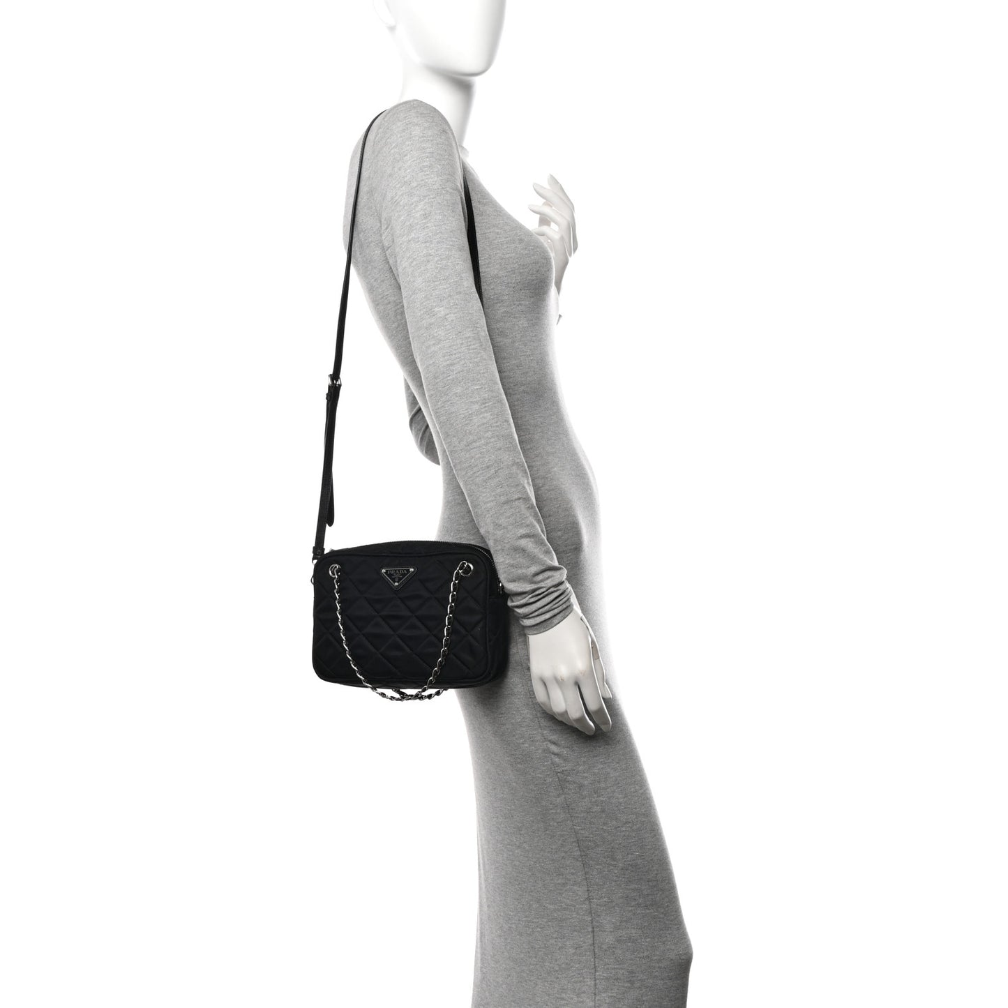 Nylon Tessuto Impuntu Quilted Bandoliera Crossbody Bag Black