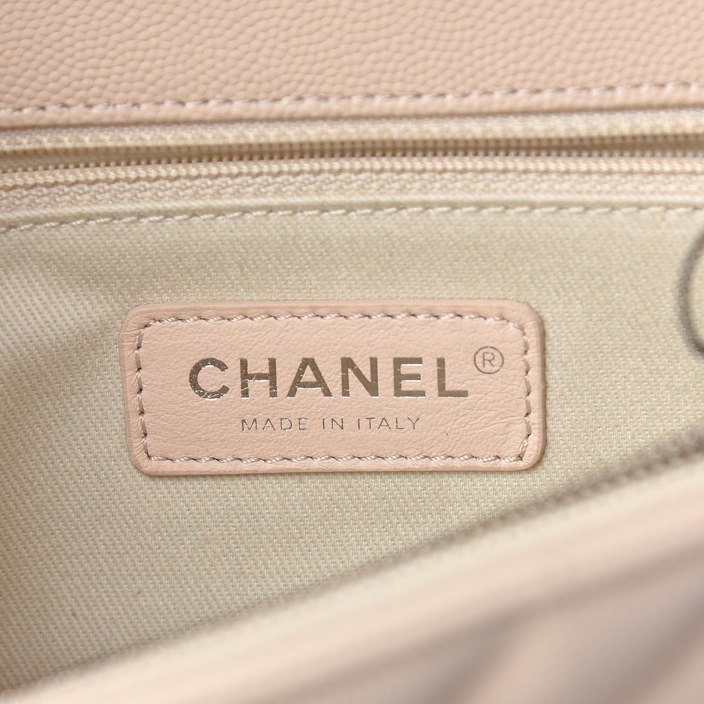 Caviar Chevron Quilted Small Coco Handle Flap Beige