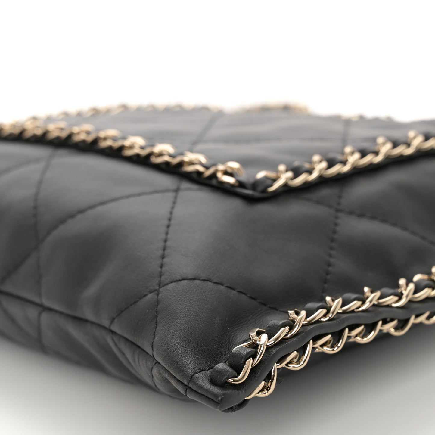 Calfskin Quilted Chain Flat Tote Black