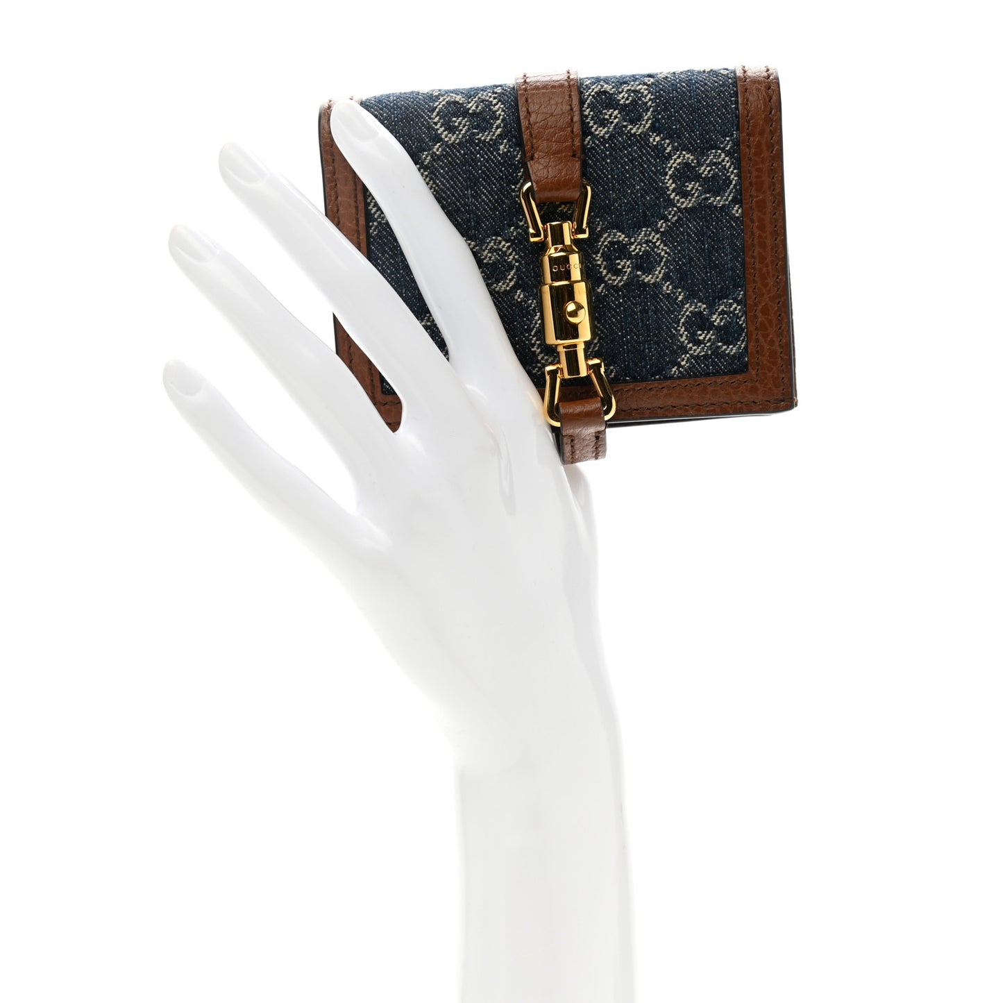 New Denim GG Monogram Jackie 1961 Card Case Blue Tea Cuir