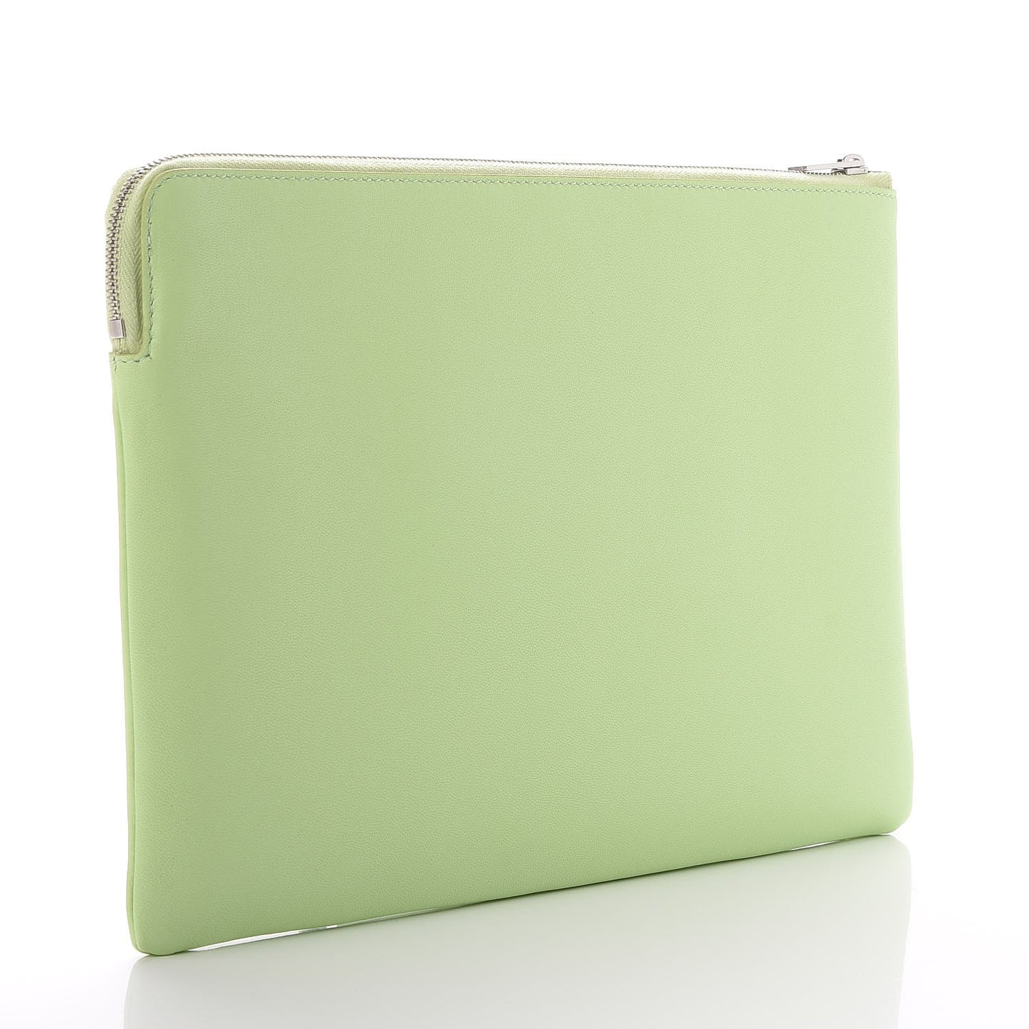 Plastic Bag with Cloudy Lambskin Solo Zip Pouch Clutch Lime