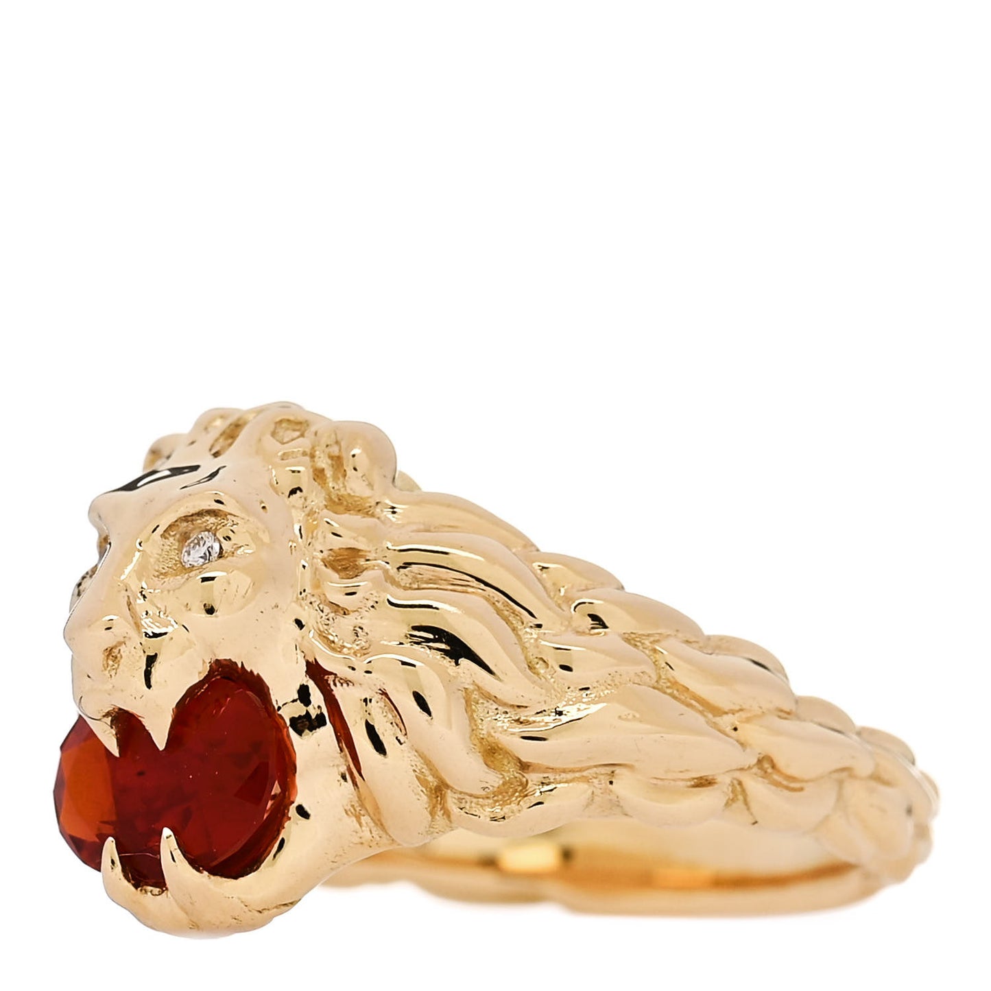 18K Yellow Gold Diamond Fire Opal Lion Head Ring 53 6.25