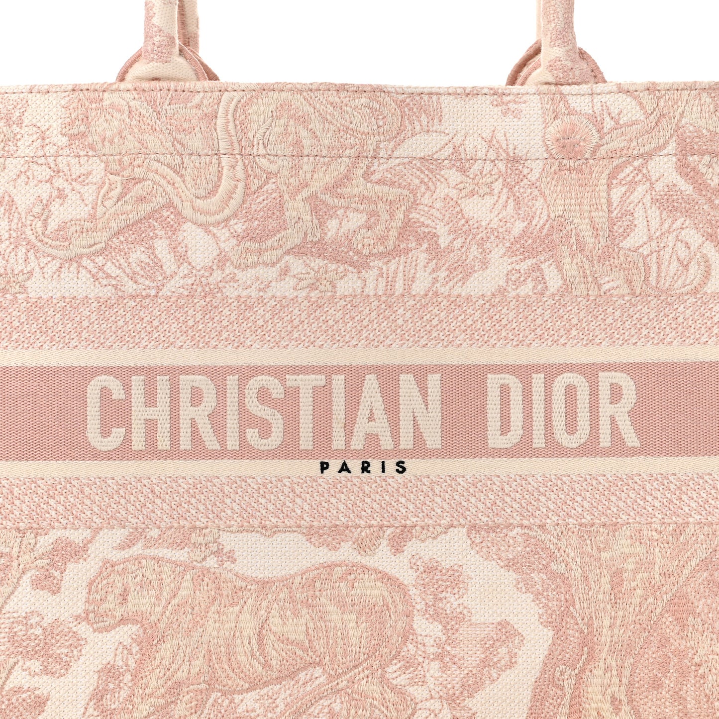 Canvas Toile De Jouy Embroidered Medium Book Tote Pink