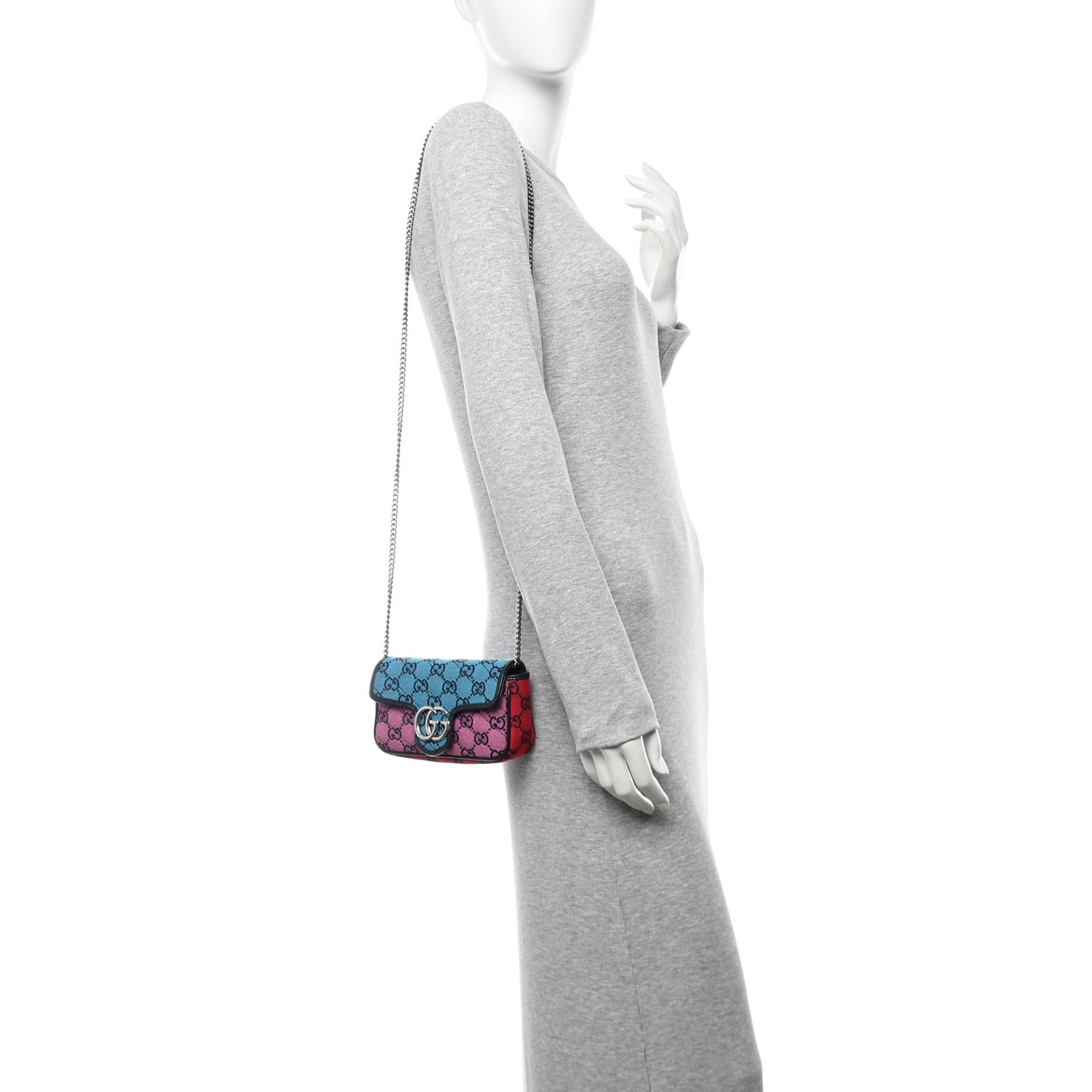 Monogram Multicolor Matelasse Diagonal Super Mini GG Marmont Shoulder Bag Light Blue Pink Blue Green Red