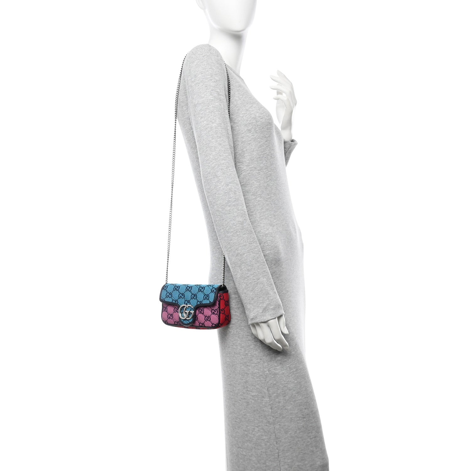 Gucci Monogram Multicolor Matelasse Diagonal Super Mini GG Marmont Shoulder Bag Light Blue Pink Blue Green Red 2 of 11