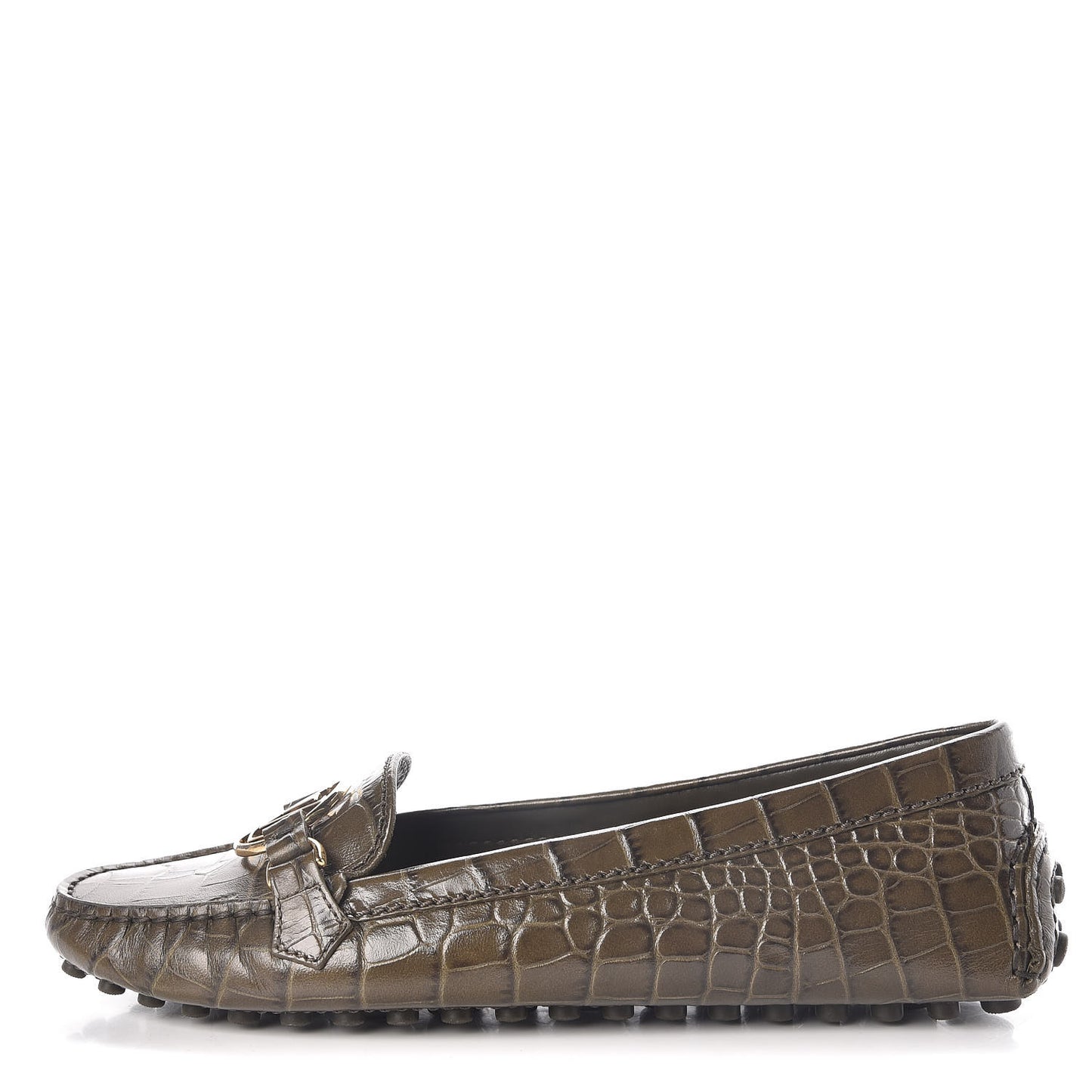 Calfskin Crocodile Embossed Dauphine Loafers 37.5 Green