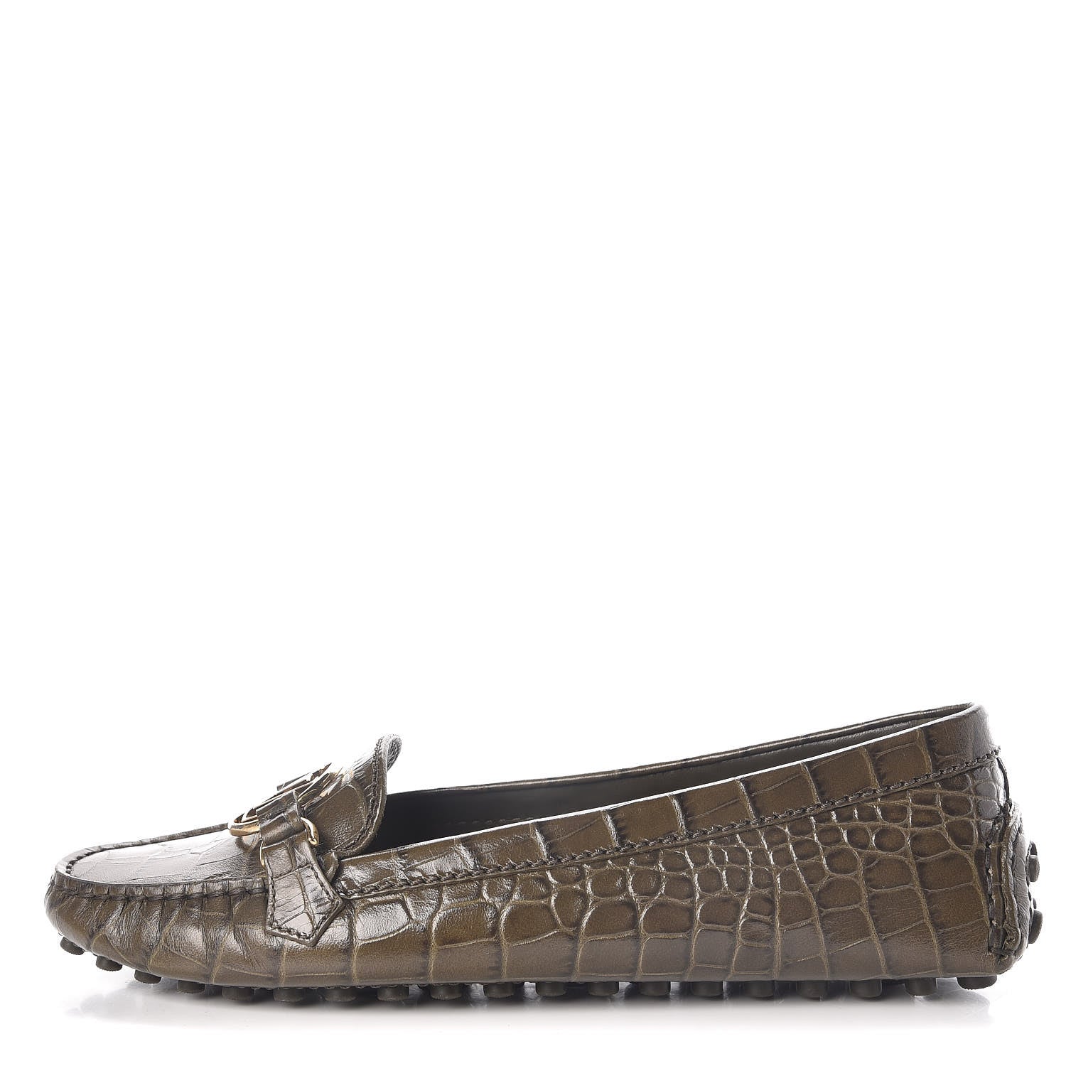 Louis Vuitton Calfskin Crocodile Embossed Dauphine Loafers 37.5 Green 1 of 8
