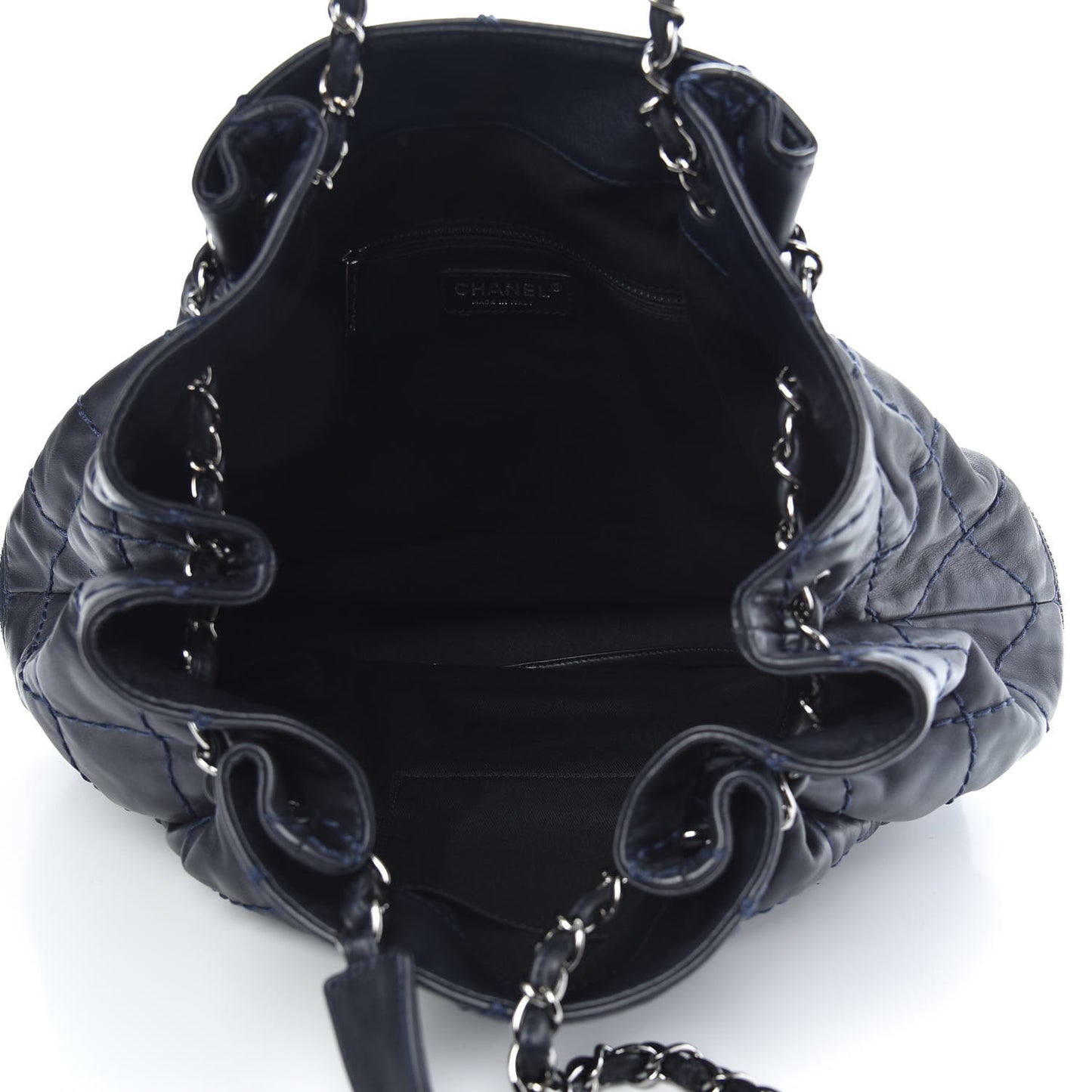 Lambskin Stitched Expandable Tote Navy