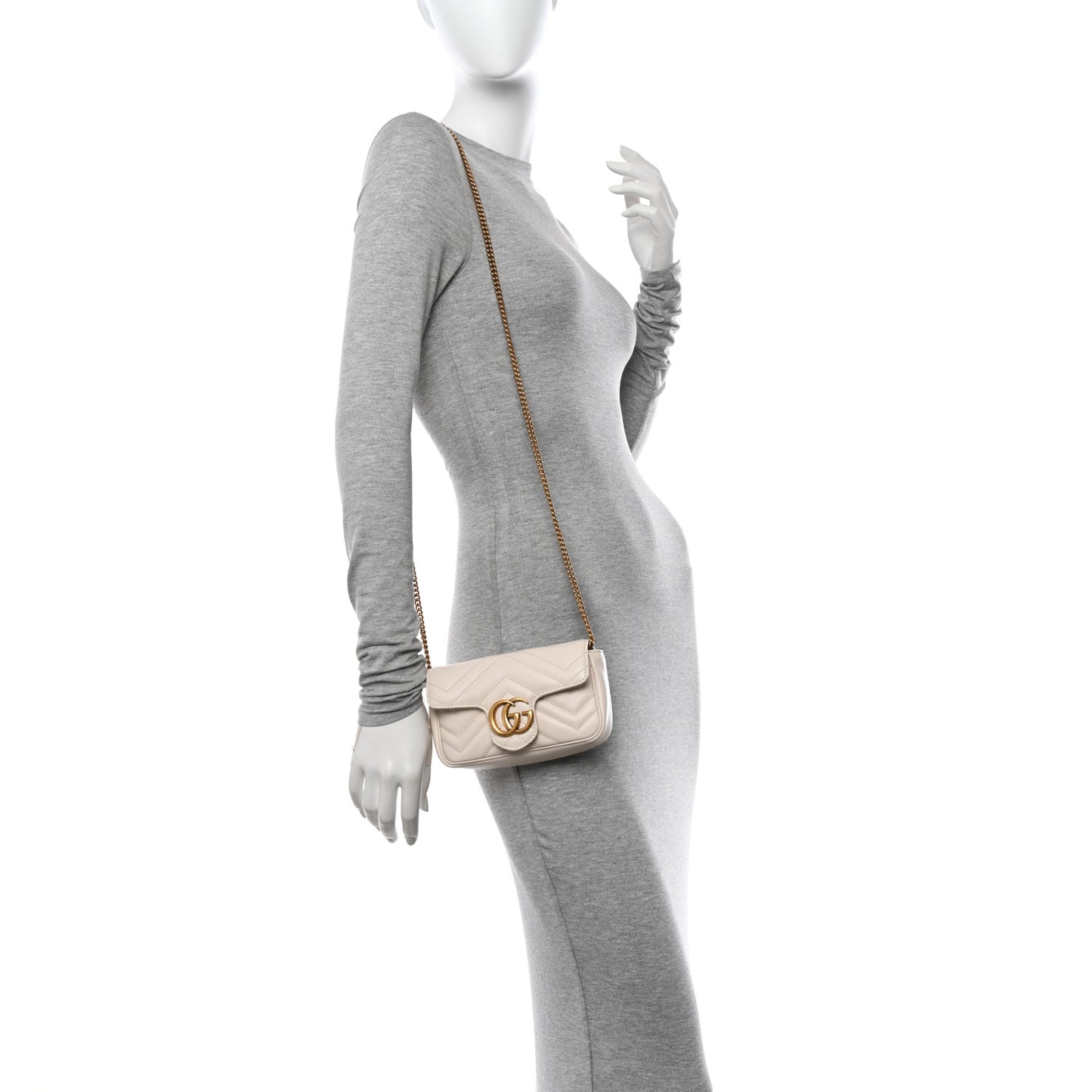 Calfskin Matelasse Super Mini GG Marmont Shoulder Bag White