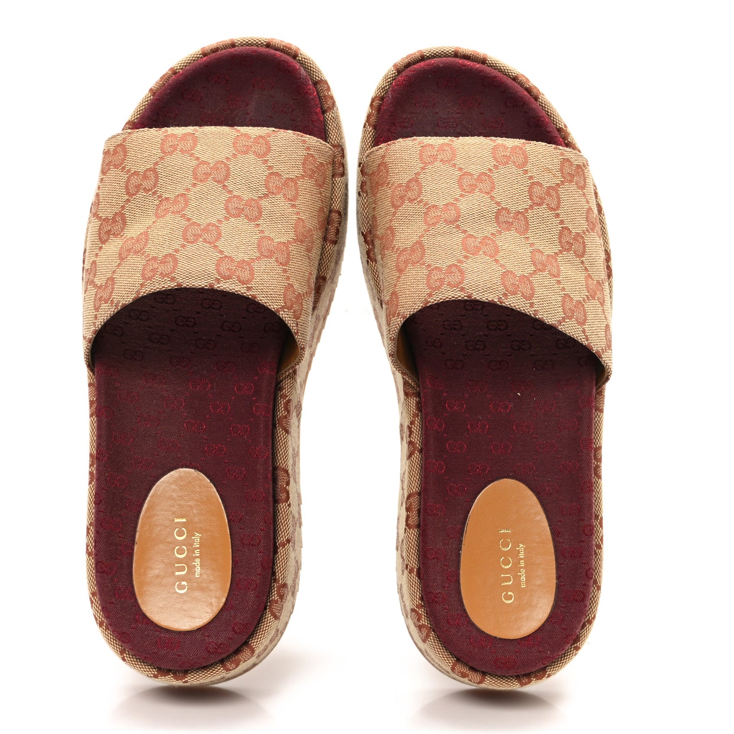 Canvas GG Monogram Angelina Platform Slide Sandals 39 Beige Ruggine
