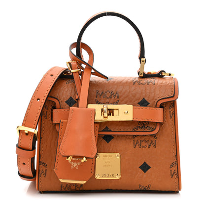 MCM Visetos X-Mini Heritage Top Handle Satchel Cognac 1 of 13