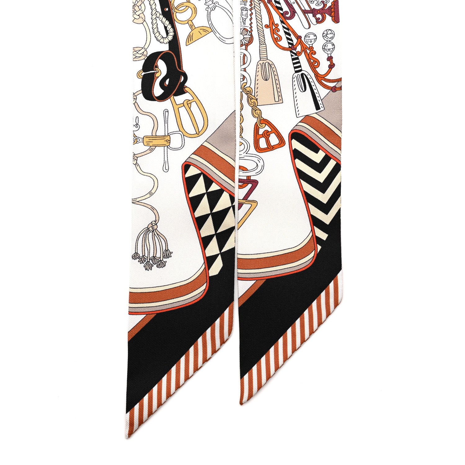 Hermes Silk Bouquets Selliers Twilly White Black Caramel 2 of 5