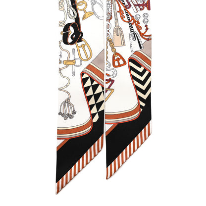 Hermes Silk Bouquets Selliers Twilly White Black Caramel 2 of 5