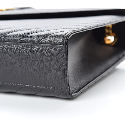 Saint Laurent Grain De Poudre Matelasse Chevron Large Monogram Satchel Black 11 of 11