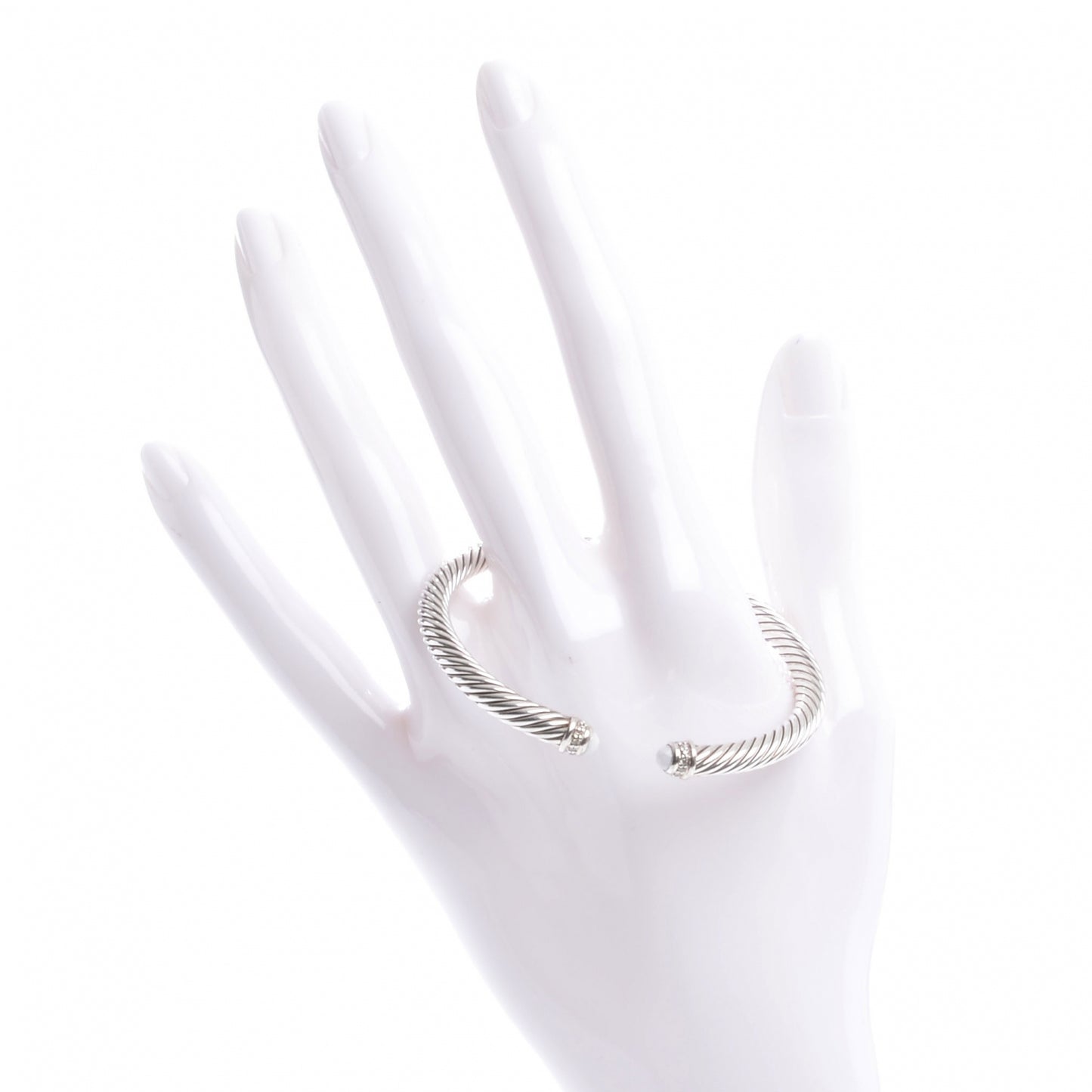 Sterling Silver Diamond White Agate 5mm Cable Classics Bracelet