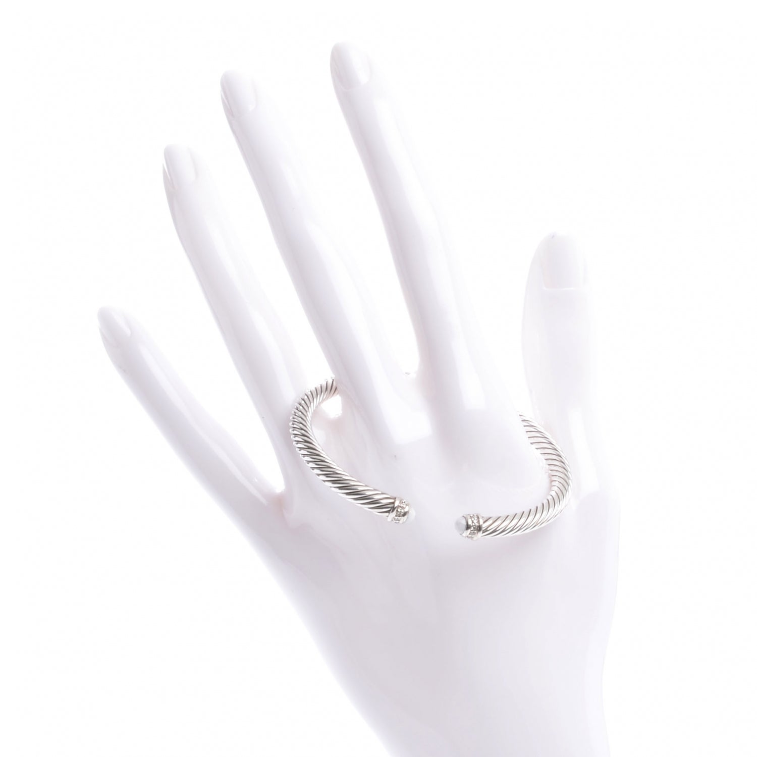 David Yurman Sterling Silver Diamond White Agate 5mm Cable Classics Bracelet 2 of 5