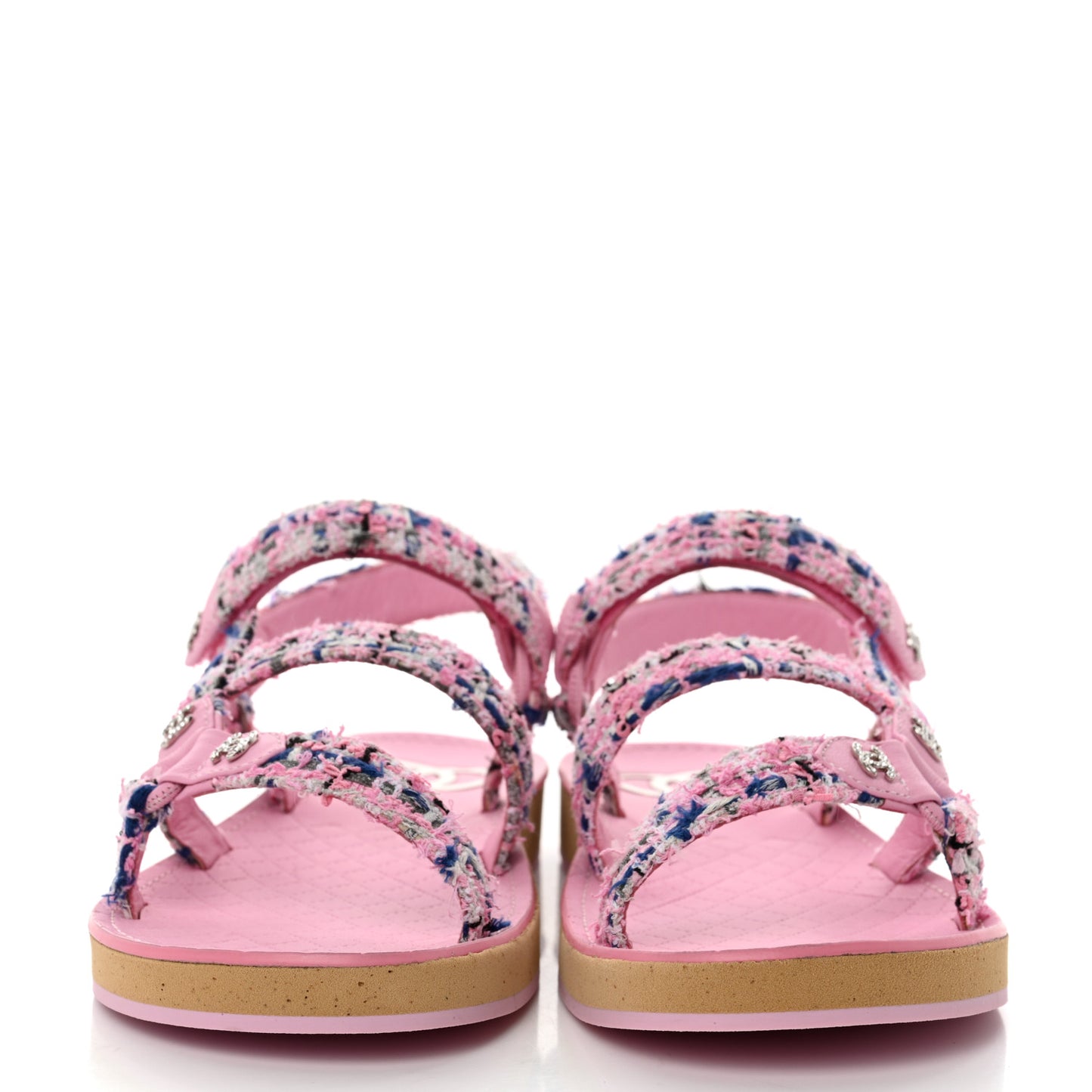 Tweed Lambskin Crystal CC Sandals 41 Pink Multicolor